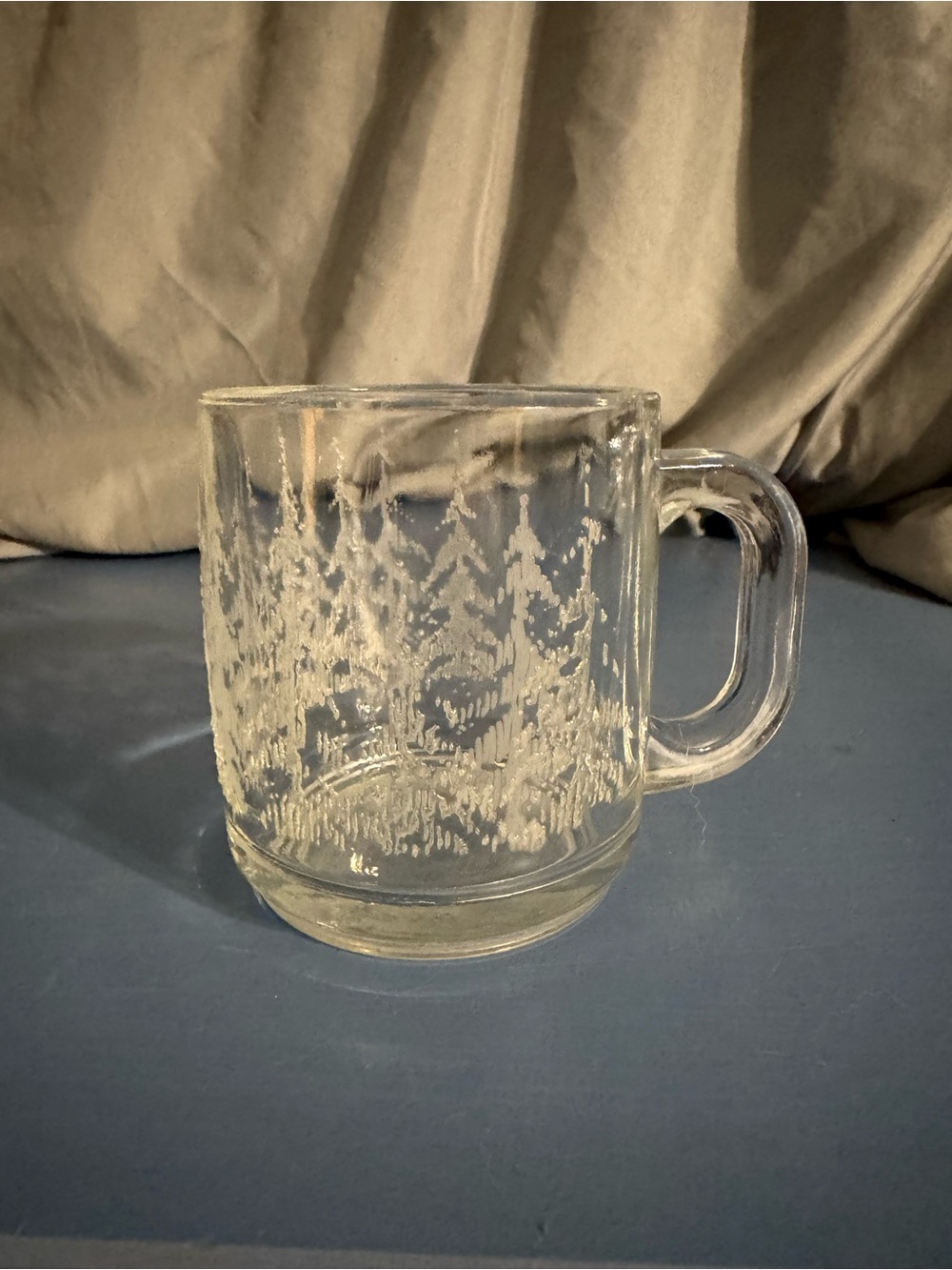 Clear Glass Mug with White Tree Pattern